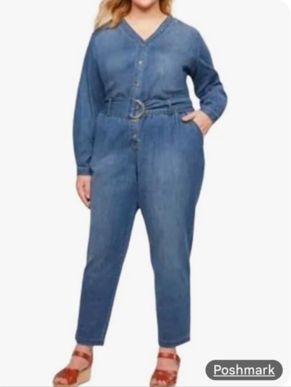 NWOT Lane Bryant | Button-Front Denim Jumpsuit Size 20 Petite